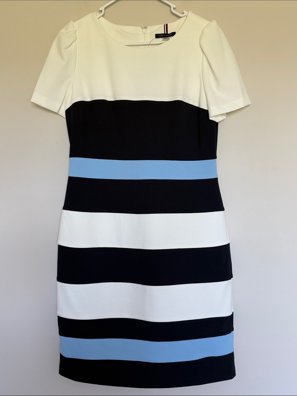 NWT Tommy Hilfiger Striped Sheath Dress Size 10 Black White Blue MSRP $109